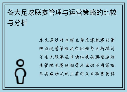 各大足球联赛管理与运营策略的比较与分析